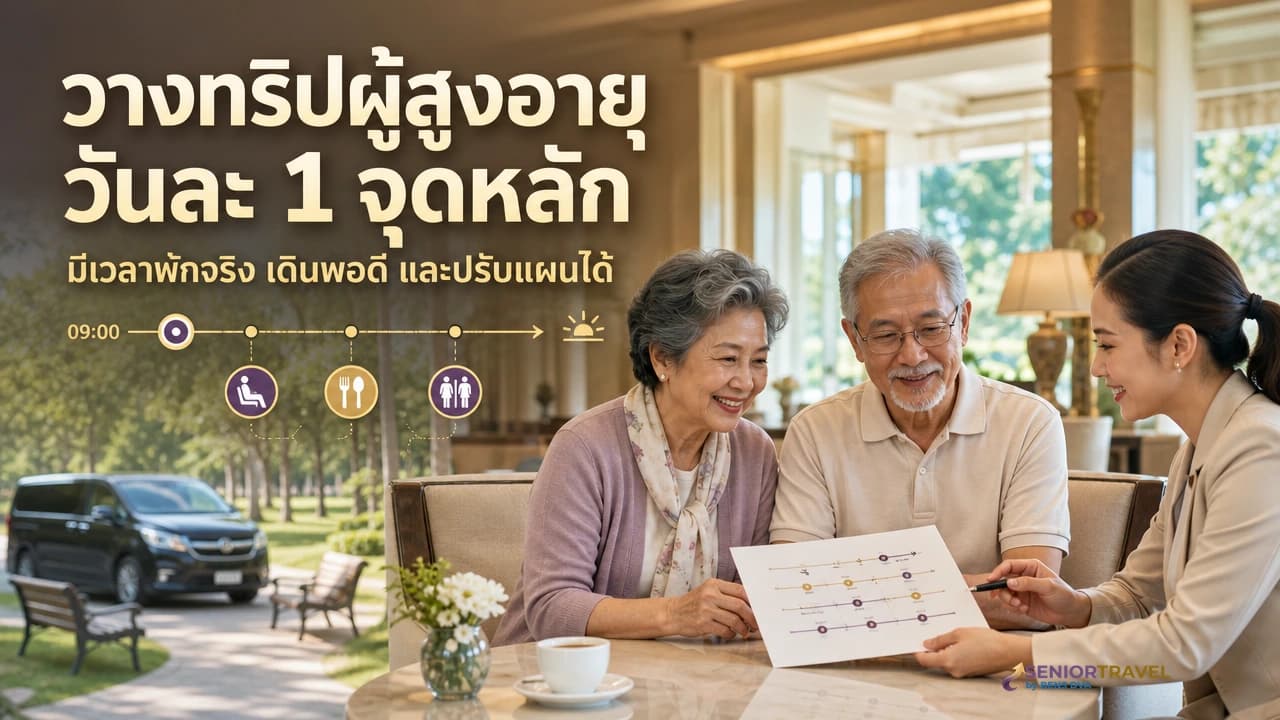 ภาพปกการออกแบบโปรแกรมเที่ยวผู้สูงอายุด้วยหลักหนึ่งจุดหลักต่อวัน